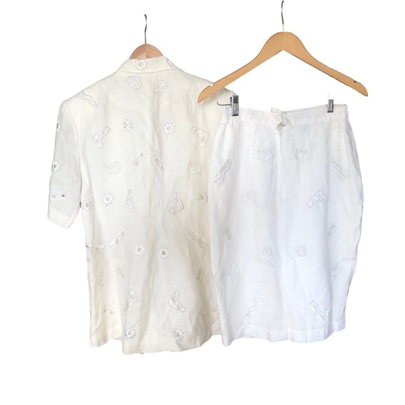 Ann Gerlin Vintage Embroidered Linen Skirt Suit White Size 10 - Picture 2 of 10